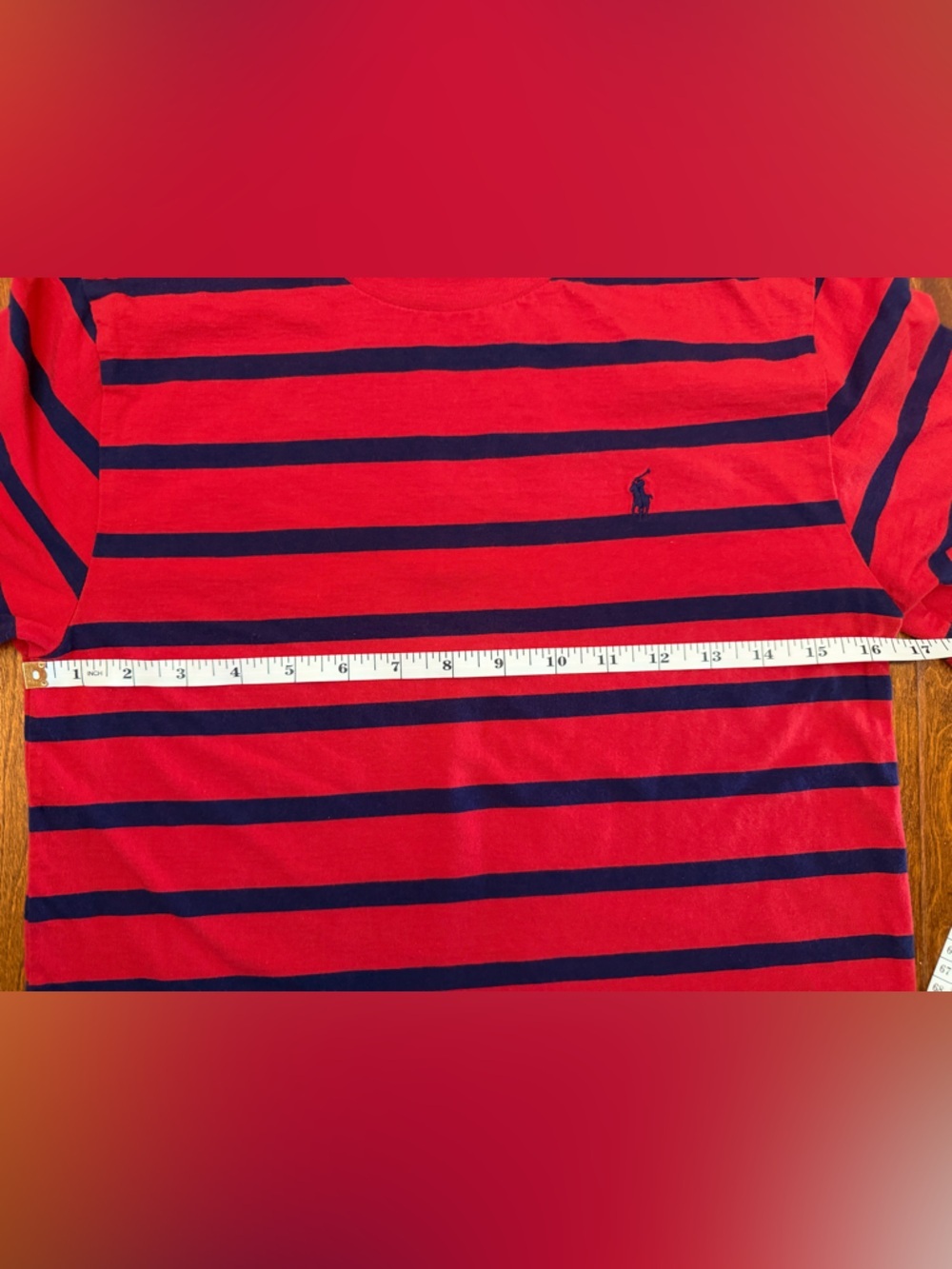Polo Ralph Lauren Boys Red Navy Striped Navy Pony Logo T-Shirt L (14-16) - Picture 4 of 6